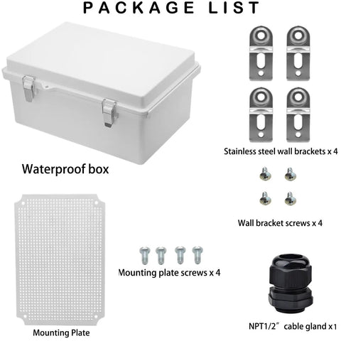 Waterproof Electrical Box IP67 Junction Box With Stainless Steel Latch Hinged Grey Cover Outdoor Project Enclosure Package