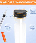 120 Pack U-100 Disposable Syringes 30G 5/16 Inch 1ml Syringes Individually Wrapped With Leak-Proof Design And Clear Measurement Markings For Precise Lab Use. Close-up of syringe plunger and needle with airtight seal