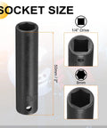Crank Up Your Garage With These Awesome Deep 6-Point Impact Sockets Featuring A Rock-Solid CR-V Steel Build For Tough Rigs That Will Not Fail, And Includes A Sweet 1/4 Inch Drive Adapter To Make Any Job Way Easier. 8mm deep 6-point impact socket, CR-V steel, 1/4 inch drive, 50mm
