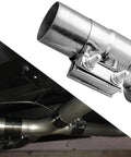 Top Tier 2.5 Inch Lap Joint Band Clamp For Exhaust Systems 304 Stainless Steel Pipe Connector Universal Fit 2 Pack mounted on exhaust pipes.