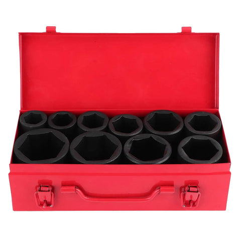 Big Grip 3/4 Inch Drive Metric Deep Impact Socket Set With CrMo Steel Heavy Duty Tool Kit For Car Auto Repair And Garage Use Includes 10 Pieces Ranging 6 To 50mm 6 Point Design Made Tough For Real Hardcore Jobs in red storage box