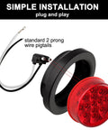 2.5 Inch Round Red LED Marker Lights With 13 LEDs And Multi Faceted Reflectors, 2-prong wire pigtails and grommet