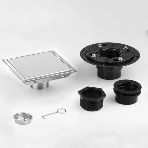 6 Inch Square Shower Drain Featuring Killer Flow Performance On Heavy Duty Stainless Steel with tile insert and connections.