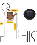 Components of Two Pack Solar Watering Can Garden Lights, Hanging Waterproof Lanterns for Outdoor Decor, with stand and solar panel