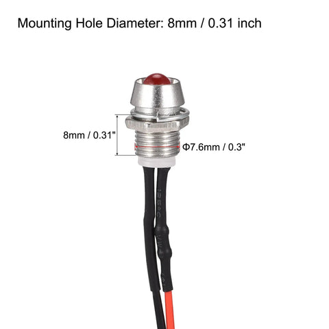 LED Indicator Light 110V AC DC 8mm Panel Mount Red Signal Lamp With Metal Shell, flame resistant plastic, zinc alloy, energy saving