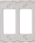 Back view of 2-Gang Decora Screwless Wall Plate Kit White 20 Pack Hook N Snap Mount, sleek polycarbonate design, no visible screws.