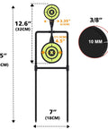 Diagram of Double Spinner Shooting Targets 3/8 Inch Thick Steel Auto Reset, sizes 3.5 and 4.5 inch, high-visibility design.
