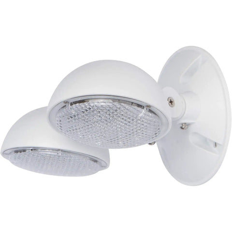 Remote Emergency Light Head With Two 3.6V LED Lamps, Weatherproof White Fixture, High Vis Exit Safety Lighting For Commercial Buildings, 76 Lumen Per Head