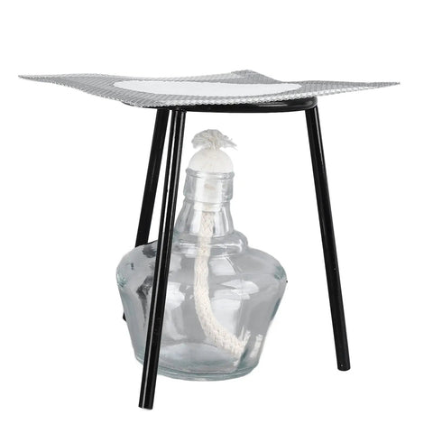 Pro Grade Lab Heating Kit With Alcohol Lamp, Tripod Stand, featuring a glass bottle with wick, essential for chemistry experiments.