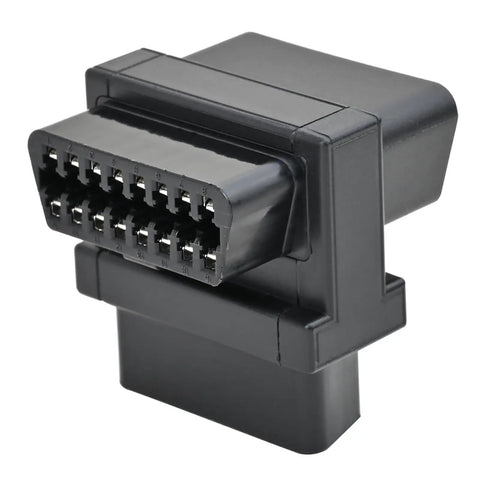 Pocket OBD2 Splitter Cable With 1 Male To 2 Female 16 Pin OBD II Port Splitter, black plastic adapter with visible connectors