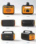 100W Camping Solar Power Station With Built In Bluetooth Speaker Hella Loud And Ready To Juice Up Your Electronics Smooth LiFePo4 Charging For Road Trips And Backyard Hangouts All In One viewed from multiple angles including front, back, sides, and top.