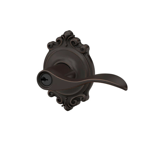 Accent Lever With Brookshire Trim Keyed Entry Lock In Aged Bronze For Easy Outside Key Access And Inside Turn Button Lock Reversible Lever