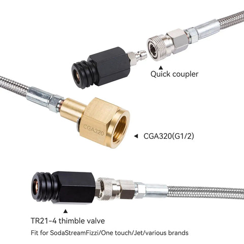 CO2 Tank Direct Adapter With 60 Inch Stainless Steel Hose CGA320 To TR21-4 For Carbonated Water Soda Makers detail view