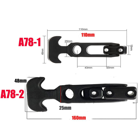 Dtacke cooler latch parts A78-1/A78-2; black rubber-flex T-handle draw latches with mounting holes and dimensions
