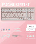 Premium Wireless Mechanical Keyboard With Hot Swap Gasket Mount, Lowkey Gorgeous Pink Shell, Effortless Bluetooth Connection, Vibrant RGB Lighting, Straight Upgrade For Modern Workspaces package contents including keyboard and accessories.