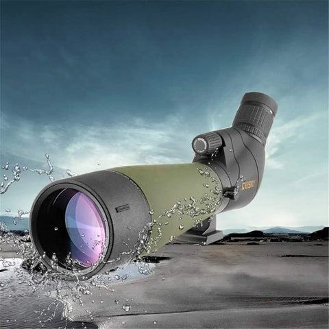 Go To 20 To 60x80 HD Spotting Scope With Tripod And Carrying Case for bird watching, waterproof in outdoor setting with sky background