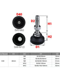 No Hassle Adjustable Furniture Leveling Feet 8 Piece Swivel Glides dimensions and details for D40 model with nylon and steel components.