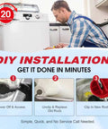 DIY installation guide for Upgraded DC97-16350V Suspension Rods Replacement Kit showing steps and a washer in the background.