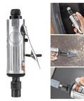 Badass Air Die Grinder Kit With 25000 RPM Speed And Quick Chuck Design Includes Lock Off Throttle Plus Extra Grinding Heads For Nitty Gritty Metalwork And Garage Projects, silver metal body with safety throttle.