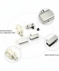 Magnetic Cabinet Catch For Glass Doors And RVs, Stainless Steel Slim Profile Latch Hardware components on white background