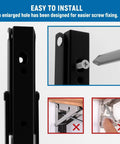 Built To Survive Anything These Hella Tough 8 Inch Folding Shelf Brackets show easy installation details with screws and enlarged holes.