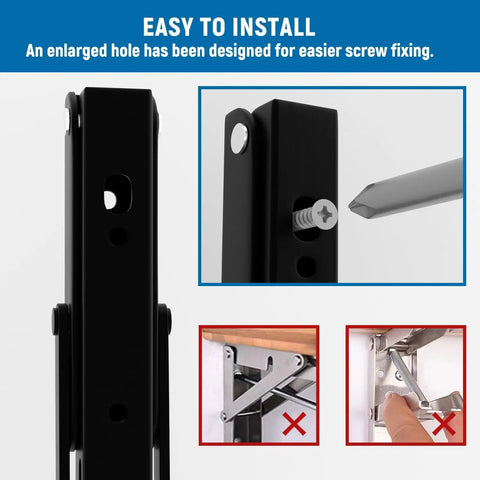 Built To Survive Anything These Hella Tough 8 Inch Folding Shelf Brackets show easy installation details with screws and enlarged holes.