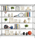 Tough As Nails Heavy Duty Wire Shelving Units, 3 Pack displaying books, plants, and sports equipment in a garage setup.