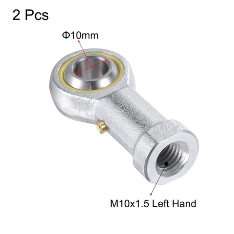 Two Pack 10mm Bore Spherical Rod End Bearing With M10x1.5 Left Hand Female Thread Self Lubricated Joint For Hydraulic Cylinders And Machinery Heavy Duty Steel Construction, 10mm bore, M10x1.5 LH