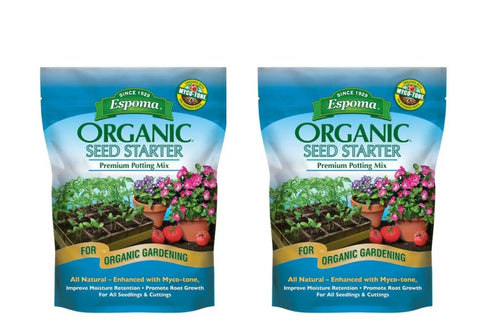 All Natural Organic Seed Starter Potting Soil Mix With Mycorrhizae For Seedlings And Cuttings in 8 Qt bag, front view.