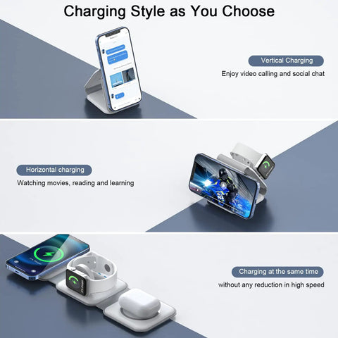 3 In 1 Magnetic Wireless Charger Station For iPhone 16 15 14 13 Pro Max, Apple Watch, AirPods Pro, GaN Fast Charge, Travel Ready Dock