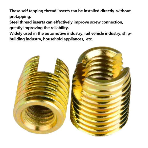 Beefy 302 Type Carbon Steel Self Tapping Thread Inserts Kit 60 Pieces High Strength Wear Resistant Threaded Inserts For Auto And Machinery Includes Multiple Sizes, gold-plated inserts