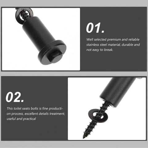 Close-up of stainless steel bolts with washers for toilet seat installation, featuring durability and reliable material.