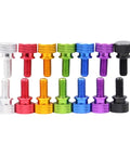 Textured M5 Thumb Screws For PC Case And Chassis Dope Aluminum Alloy 6063 T6 Orange Anodized Finish Precise Lathe Machined M5X8mm DIY Computer Case Screws 10 Pack For Enthusiasts And Builders, featuring assorted colors in a row.