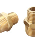 Solid Brass 3/8 Inch NPT Male To 1/4 Inch NPT Male Reducing Hex Nipples Connector MNPT To MNPT 2 Piece Set for Air Tools and Plumbing
