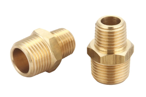 Solid Brass 3/8 Inch NPT Male To 1/4 Inch NPT Male Reducing Hex Nipples Connector MNPT To MNPT 2 Piece Set for Air Tools and Plumbing