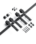 5.5 Foot Bypass Double Sliding Barn Door Hardware Kit With Single Track For 38 Inch Doors, components and track displayed
