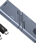 Smooth Operator M2 Nvme Ssd Enclosure With Built In Cooling Fan, aluminum design with USB cables, ideal for data transfer.