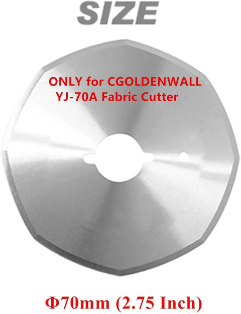 1 Pc High Speed Steel Blade 70mm Rotary Cutter Blade For YJ 70A Electric Rotary Fabric Cutter, shown with size details