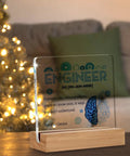 Engineer Definition Acrylic Sign Desk Decor 4 x 4 Inches Perfect Gift for Engineers and Mechanics with wooden frame, in holiday setting