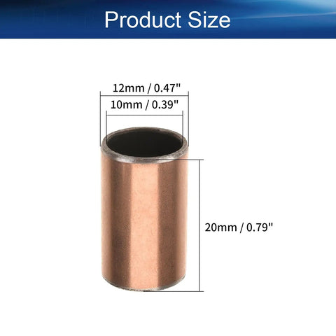 Rock Solid 10 Pcs Sleeve Bearings With Smooth Oilless Bushings And 10mm Bore 12mm OD 20mm Length showing dimensions.