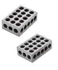 Pair Of 1 X 2 X 3 Inch Steel Blocks With 23 Holes And 0.0002 Inch Accuracy, Cross Drilled For Maximum Strength, Ideal For Milling Machine Setup Layout And Inspection Jobs, shown stacked