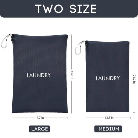 Foldable Waterproof Travel Laundry Bag Set, 2 Piece Large And Small Wet Dry Bags, navy blue, sizes 23.6x17.7 in and 21.7x13.8 in