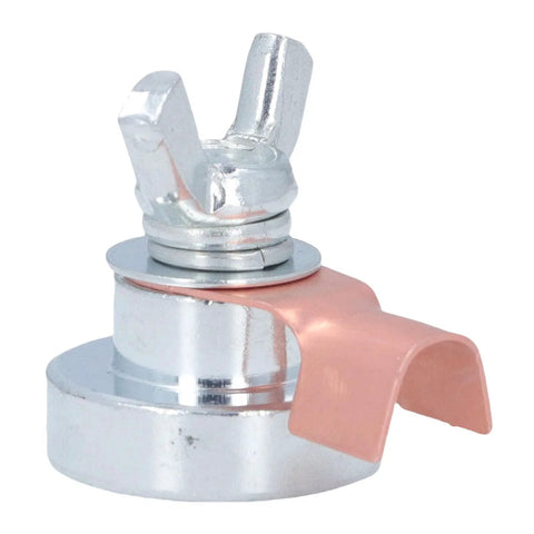 Heavy Duty 8 Pc Magnetic Welding Grounding Clamps With Strong Steel Grip For Fast Secure Hold On Any Metal Surface To Upgrade Your Diy Welding Game Today, close-up of a durable metal clamp with a copper part.