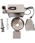 Top Shelf Commercial 450W Tomato Strainer Machine Crafted From Heavy Duty 304 Stainless Steel For Effortless Processing Of Juicy Sauves Soups And Rich Purees This Durable Vegetable Food Mill Press Is A Total Game Changer For Your Kitchen Setup showing parts and assembly.