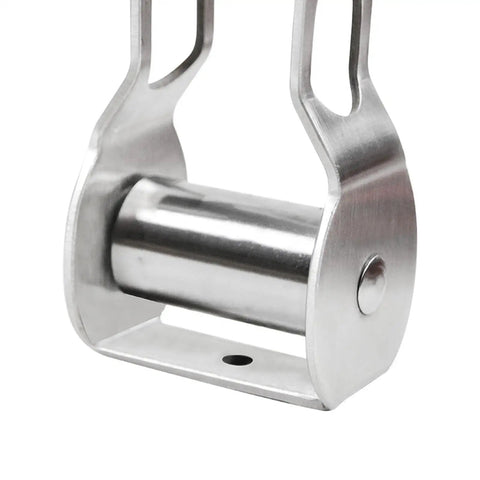 Close-up of stainless steel pulley for Zip Line for Kids With Pulley Backyard Fun Kit For Teens Boys Girls Outdoor Play Set Durable 250Lb Weight Limit Easy Setup For Backyard Park Beach Camping School Playground Toy