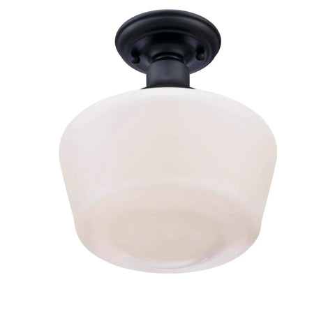 Vintage Style Outdoor Ceiling Light One Light Semi Flush Mount In Textured Black With White Opal Glass For Front Porch And Balcony