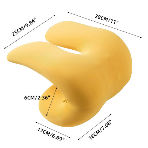 Yellow Office Chair Neck Pillow Memory Foam Ergonomic Nap Pillow Headrest Accessory with size dimensions shown