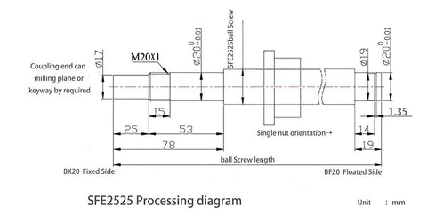 Technical diagram of 25mm Lead Ballscrew Kit With 2700mm Length Ball Screw Nut BK BF20 Bearing Blocks End Supports Coupler Nut Housing And Nema 42 Motor Bracket For CNC Machines Beefy Linear Drive.
