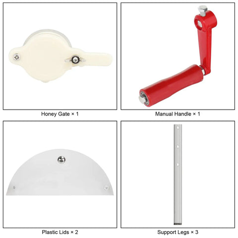 Components of 3 Frame Manual Honey Extractor For Beekeeping Pros Food Grade Stainless Steel Spinner Drum With Hand Crank And Adjustable Height Stands