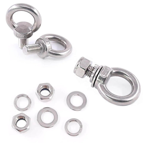 Heavy Duty M14 Eye Bolt Set In 304 Stainless Steel With Lock Nuts, Lock Washers, And Flat Washers For Lifting, Rigging, And Securing Projects